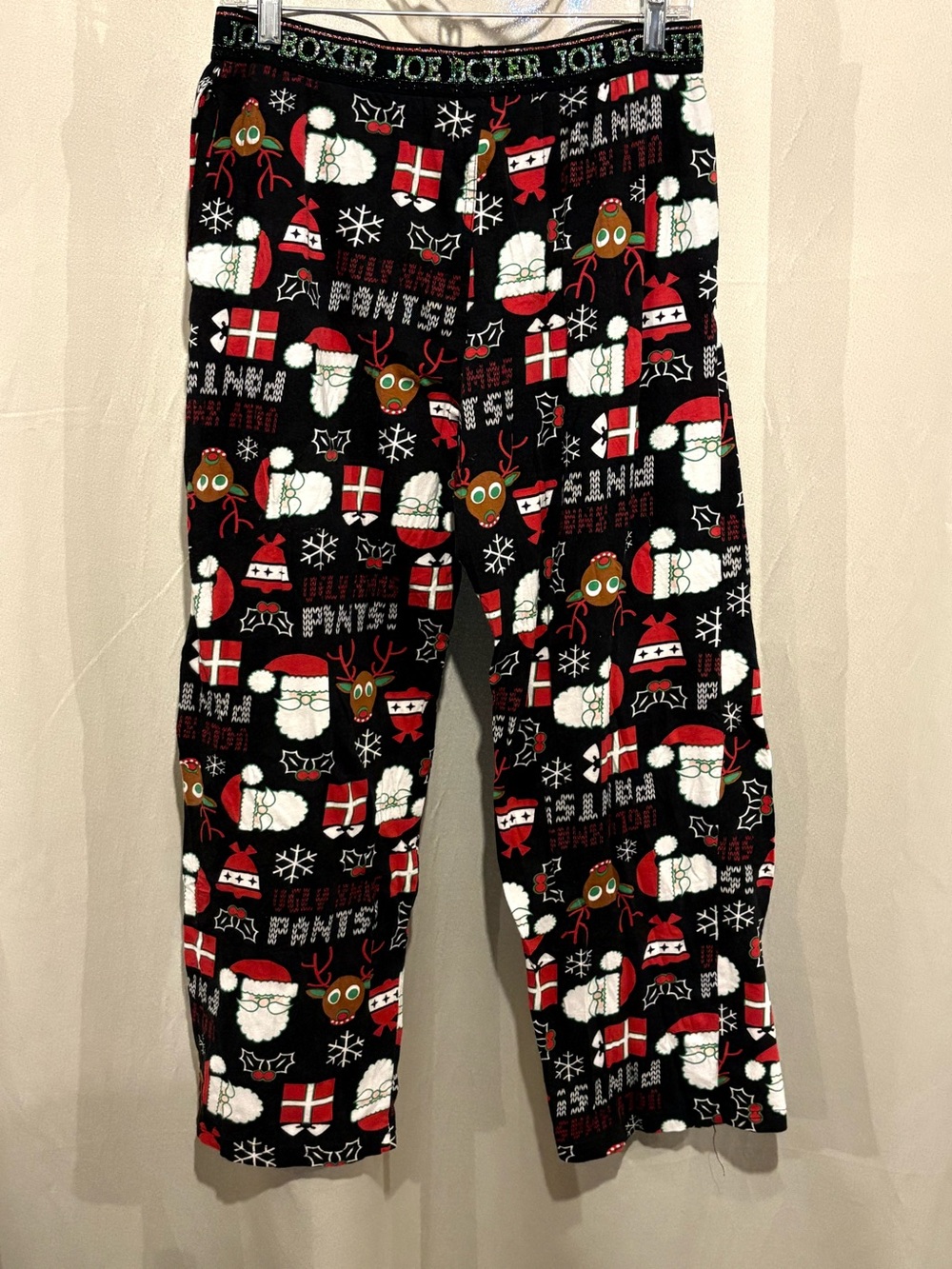 Joe Boxer Black Christmas Pajama Pants - Santa & Reindeer Print